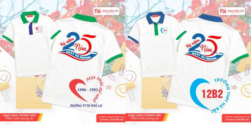 Mẫu áo kỷ niệm 25 năm ra trường in logo lớp theo yêu cầu